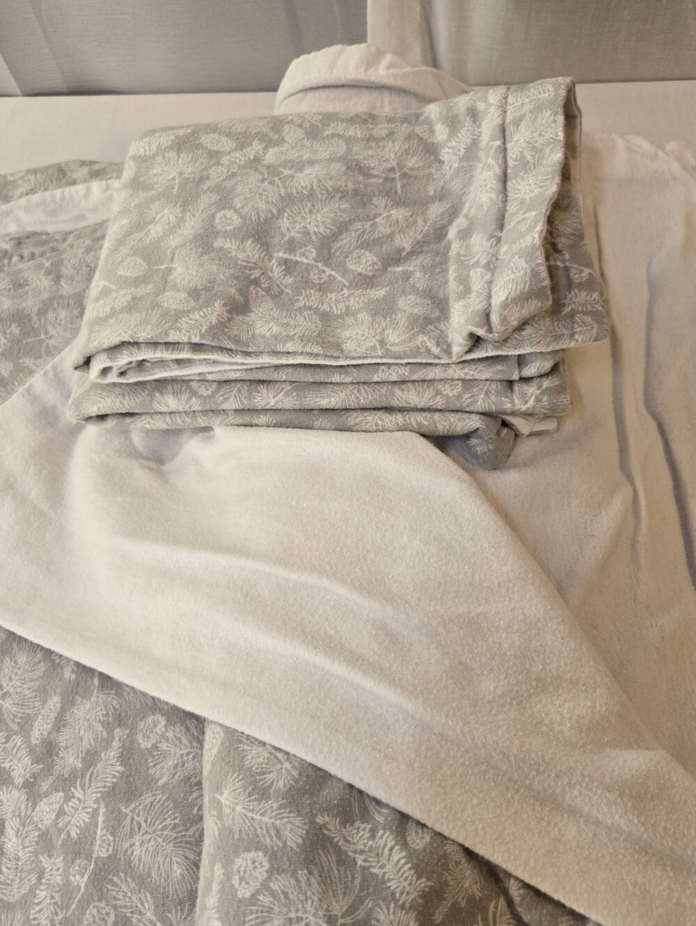 Queen Flannel Duvet Cover Grey Pine Print